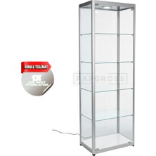 Camlı Vitrin Dolabı 30X50X180 cm – Spot Aydınlatmalı Kilitli Cam Gümüşlük ve Koleksiyon Sergileme Dolabı