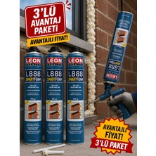 Leon Premium *3 Adet*pipetli ve Tabancalı Kulanıma Uygundur 2 Valfli Poliüretan Köpük Mükemmel Isı ve Ses Yalıtımı 850 Gram