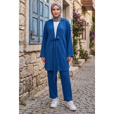 Hafsa Mina Bağlamalı Kimonolu Ikili Takım Indigo HM2938