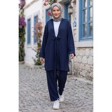 Hafsa Mina Bağlamalı Kimonolu Ikili Takım Lacivert HM2938