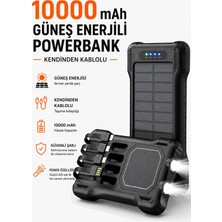 Exenar Güneş Enerjili Powerbank Kendinden Kablolu Solar Taşınabilir Şarj Aleti Çift LED Fenerli 10.000 Mah