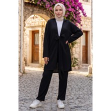 Hafsa Mina Bağlamalı Kimonolu Ikili Takım Siyah HM2938