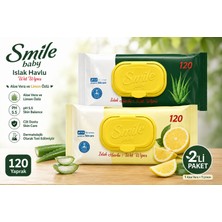 Smile 0-3 Yaş Anne ve Bebek Günlük Bakım Islak Havlusu 120 Yaprak Aloe Veralı ve Limonlu - 2'li Paket