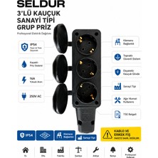 Seldur 3'lü Kauçuk Grup Priz IP54 Topraklı Klemens Bağlantılı Kapaklı Sanayi Tipi Tse Belgeli Kablosuz
