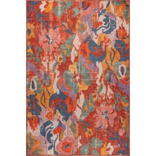 Artloop Florart Çok Renkli Floral Çiçek Desenli Modern Dokuma Tabanlı Şönil Halı Al 612