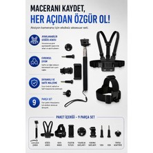 CoverZone Aksiyon Kamera ve Telefon Tutucu Göğüs Askısı, Kafa Askısı, Selfie Çubuğu, 9 Parça, Gezi Seyahat ve Sürüşlerde Kullanmak Için INSTA360 X3, X2, X4, X5, One Rs, Go 3, Evo ile Uyumlu | Kgb9