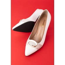 Gondol Kadın Hakiki Deri Stiletto Ayakkabı AST.6201 Beyaz