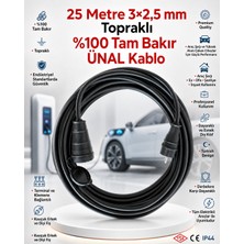 Ünal Kablo Elektrikli Araç Şarj Uzatma Kablosu 25 Metre 3x2,5 Mm² %100 Saf Bakır Kauçuk Erkek-Dişi Fişli Tse Ce Belgeli