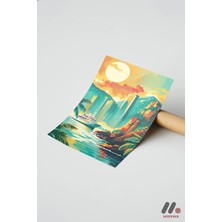 Modiwa Design Tropikal Sahil Dijital Sanat, Çerçevesiz Yüksek Kalite Duvar Afişi - Renkli Ev Dekorasyonu