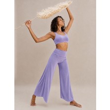 SUNYOGA Kadın Yoga Takımı Viskon Penye Likralı Yüksek Bel Palazzo Pantolon Içten Şortlu Spor Büstiyer Pilates Meditasyon Takımı