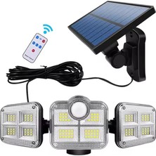 Borayris Solar- Güneş Enerjli Hareket Sensörlü 122 Ledli 3 Kafalı - 5 Metre Kablolu Spot Lamba Uzaktan Kumandalı