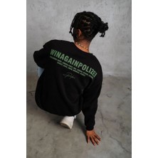 Silerra Erkek Oversize Sweatshirt Ön ve Sırt Baskılı 3 İplik Pamuklu - Siyah