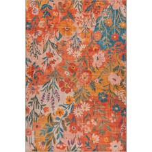 Artloop Florart Renkli Çiçekli Modern Desenli Dokuma Tabanlı Şönil Halı Al 580