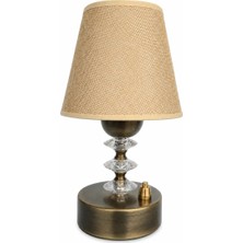 Fey Atelier El Yapımı Kablosuz LED Abajur 9V Pilli Eskitme Metal Ayaklı Krem Kumaş Şapkalı Dekoratif Masa Lambası Gece Lambası Bej Keten şapka Kristal Eskitme Ayak
