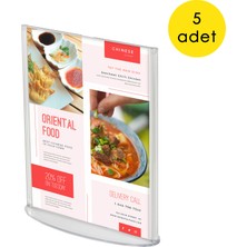 Tilki Dünyası A4 Şeffaf Akrilik Masaüstü Föylük Oval Tabanlı Menü Tutucu - Kafe Restoran Menü Listesi ve Bilgilendirme Standı