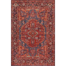 Artloop Relic Turuncu  Vintage Klasik Madalyon Desenli Dokuma Tabanlı Şönil Halı Al 569