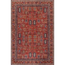 Artloop Soul Kırmızı Vintage Etnik Desenli Dokuma Tabanlı Şönil Halı Al 614