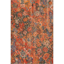 Artloop Florart Turuncu Çiçek Desenli Modern Dokuma Tabanlı Şönil Halı Al 604