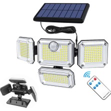 Borayris Solar 4 Kafa 200 LED 5 Metre Kablolu Güneş Enerjili Spot Dış Ortam. Uzaktan Kumandalı 2400 Mah