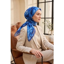 Eys Natural Çiçek Desen Eşarp Serisi Indigo