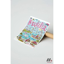 Modiwa Design Brasilia Illüstrasyon Posteri Yüksek Kalite Duvar Afişi - Seyahat Severlere Hediye
