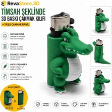 Reva Store Timsah Şeklinde 2 Adet 3D Baskı Çakmak Kılıfı + Taşlı Çakmak Dahil Yeşil Dekoratif Koruyucu Kılıf
