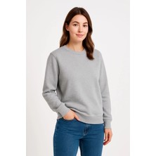 Silerra Kadın 3 İplik Pamuklu Düz Bisiklet Yaka SweatShirt - Gri