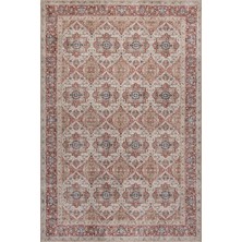 Artloop Folk Krem Vintage Etnik Madalyonlu Klasik Desenli Dokuma Tabanlı Şönil Halı Al 599