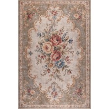 Artloop Florart Vizon Krem Vintage Goblen Çiçek Aranjman Desenli Dokuma Tabanlı Şönil Halı Al 584
