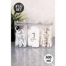 Dolkin Home 3'lü Pamuk - Kulak Çubuğu - Diş Ipi Etiketli Şeffaf Mika Kavanoz Pamuk Kutusu Seti Akrilik Banyo Düzenleyici 300 ml