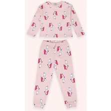Panço Kız Çocuk Desenli Pembe Pijama Takımı