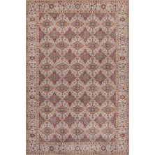 Artloop Folk Krem Vintage Etnik Madalyonlu Klasik Desenli Dokuma Tabanlı Şönil Halı Al 573