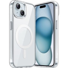 Caseonn Apple iPhone 15 Kılıf Magsafe Özellikli Sararmaz Kristal Sert Kapak Şeffaf