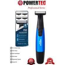Powertec TR-650 (TAHRİŞ KARŞITI) Şarjlı Epilasyon Öncesi Hassas Vücut Tıraş Makinesi Çift Bıçak