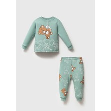Bamoola Ayıcık Baskılı  %100 Pamuk 2’li Bebek&çocuk Pijama Takımı