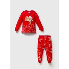 Bamoola Kırmızı Ayıcık Baskılı  %100 Pamuk 2’li Bebek&çocuk Pijama Takımı
