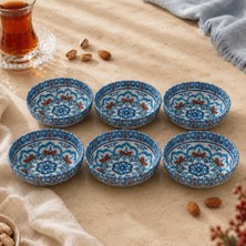 Sarkap Home 10 cm Çap, 3.2 cm Yükseklik 6'lı Turkuaz Çini Desenli Dondurmalık ve Çerezlik