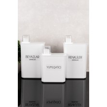 Dolkin Home 3'lü Kendinden Ölçekli Deterjan Kutusu Seti Etiketli 3000 ml - 2200 ml Renkliler Beyazlar Yumuşatıcı Etiketli Ölçek Kapaklı Deterjanlık