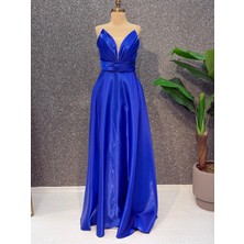 E&A Eren Abiye Drape Detaylı Straplez Saten Abiye