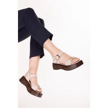 Gondol Hakiki Deri Platform Taban Sandalet PKR.2401 Buz Gri