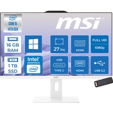 MSI Msı Pro AP272P 14M-868XEU Intel Core I5-14400 Upto 4,7 Ghz 16GB Ddr5 1tb SSD 1920×1080 (Fhd 27″ıps 100HZ 250NITS Beyaz WIN11PRO Allınone Bilgisayar 868XEUP03+ZETTAUSBBELLEK