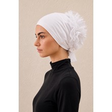 OKR Arkası Fırfırlı Topuz Bonesi Beyaz