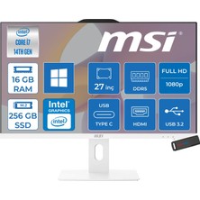 MSI Msı Pro AP272P 14M-866XEU Intel Core I7-14700 Upto 5.4ghz 16GB Ddr5 256GB SSD 1920×1080 (Fhd 27″ıps 100HZ 250 Beyaz WIN11HOME Allınone Bilgisayar 866XEUH01+ZETTAUSBBELLEK