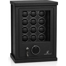 Robert Taylor Watch Winder Buckingham Collection | 12 Slotlu Ziynet Çekmeceli Güvenlik Kasası | Parmak Izi, Şifre ve Anahtar Kontrollü | Yanmaz Çelik Kasa | Siyah / Alcantara Yeşil