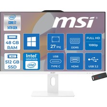 MSI Msı Pro AP272P 14M-866XEU Intel Core I7-14700 Upto 5.4ghz 48GB Ddr5 512GB SSD 1920×1080 (Fhd 27″ıps 100HZ 250 Beyaz WIN11HOME Allınone Bilgisayar 866XEUH17+ZETTAUSBBELLEK