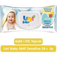Uni Baby Aktif Sensitive Islak Mendil 6X52 312 Yaprak