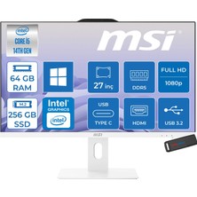 MSI Msı Pro AP272P 14M-868XEU Intel Core I5-14400 Upto 4,7 Ghz 64GB Ddr5 256GB SSD 1920×1080 (Fhd 27″ıps 100HZ 250NITS Beyaz WIN11HOME Allınone Bilgisayar 868XEUH21+ZETTAUSBBELLEK