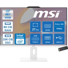 MSI Msı Pro AP272P 14M-866XEU Intel Core I7-14700 Upto 5.4ghz 80GB Ddr5 256GB SSD 1920×1080 (Fhd 27″ıps 100HZ 250 Beyaz Freedos Allınone Bilgisayar 866XEUF26+ZETTAUSBBELLEK