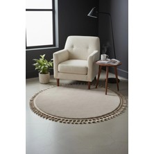 Woof Home Comfort Yuvarlak Ponpon Saçaklı Peluş Halı(Yatak Odası- Çocuk Odası- Antre- Yemek Odası)Kaymaz Taban