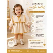 Minik Yıldızlar Aren Kız Çocuk Krem Gold Detaylı Denizci Yaka Elbise